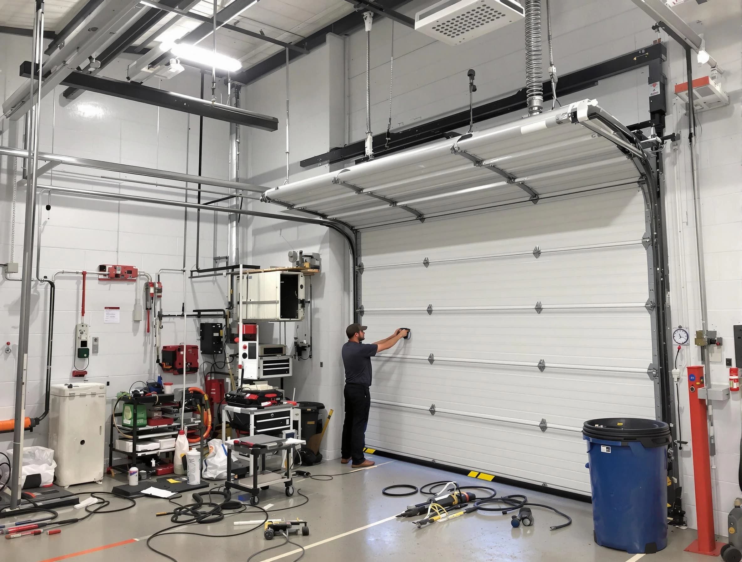 Tuttle Garage Door Repair certified technician performing commercial door repair at a Tuttle business facility