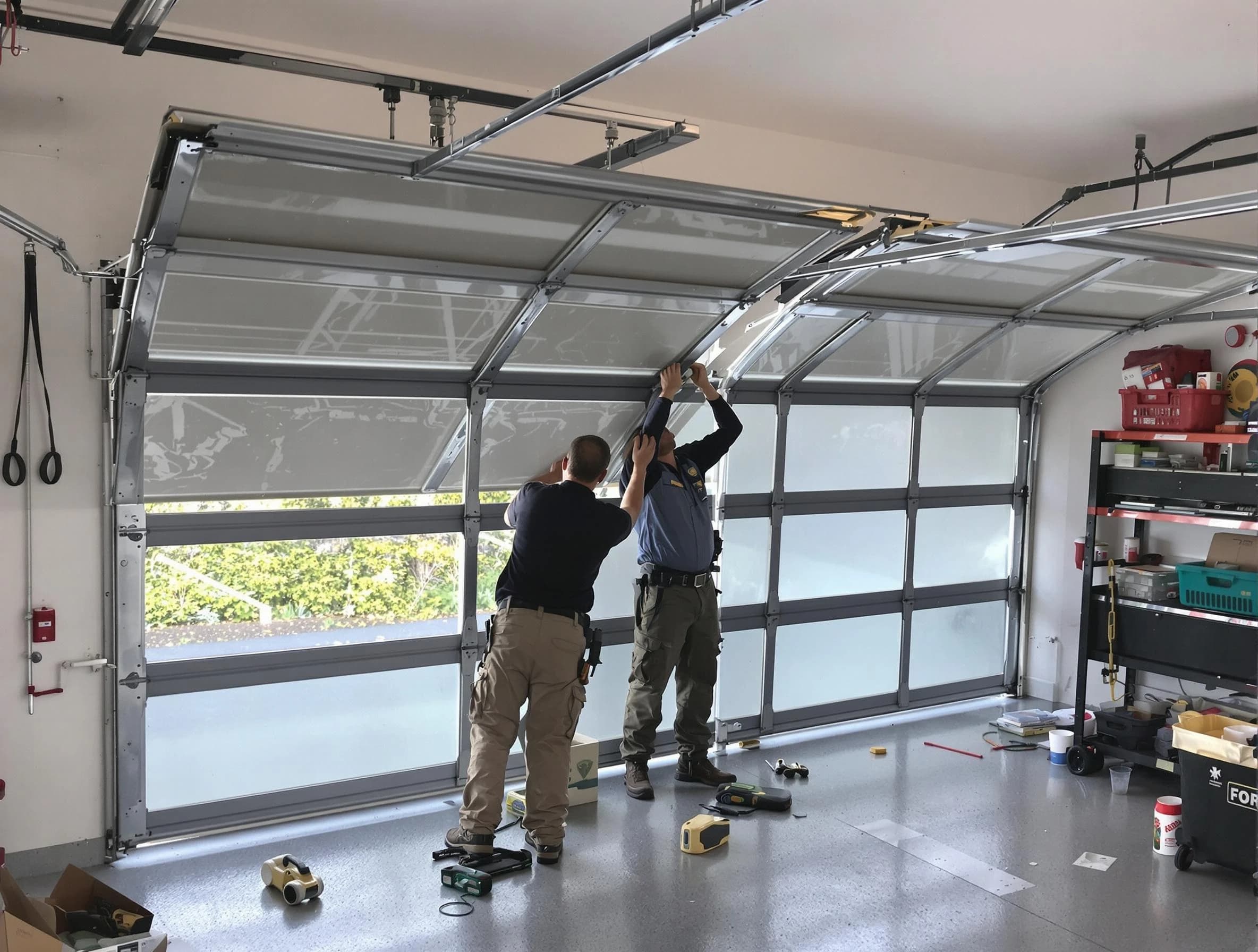 Tuttle Garage Door Repair expert performing precise panel replacement on Tuttle garage door