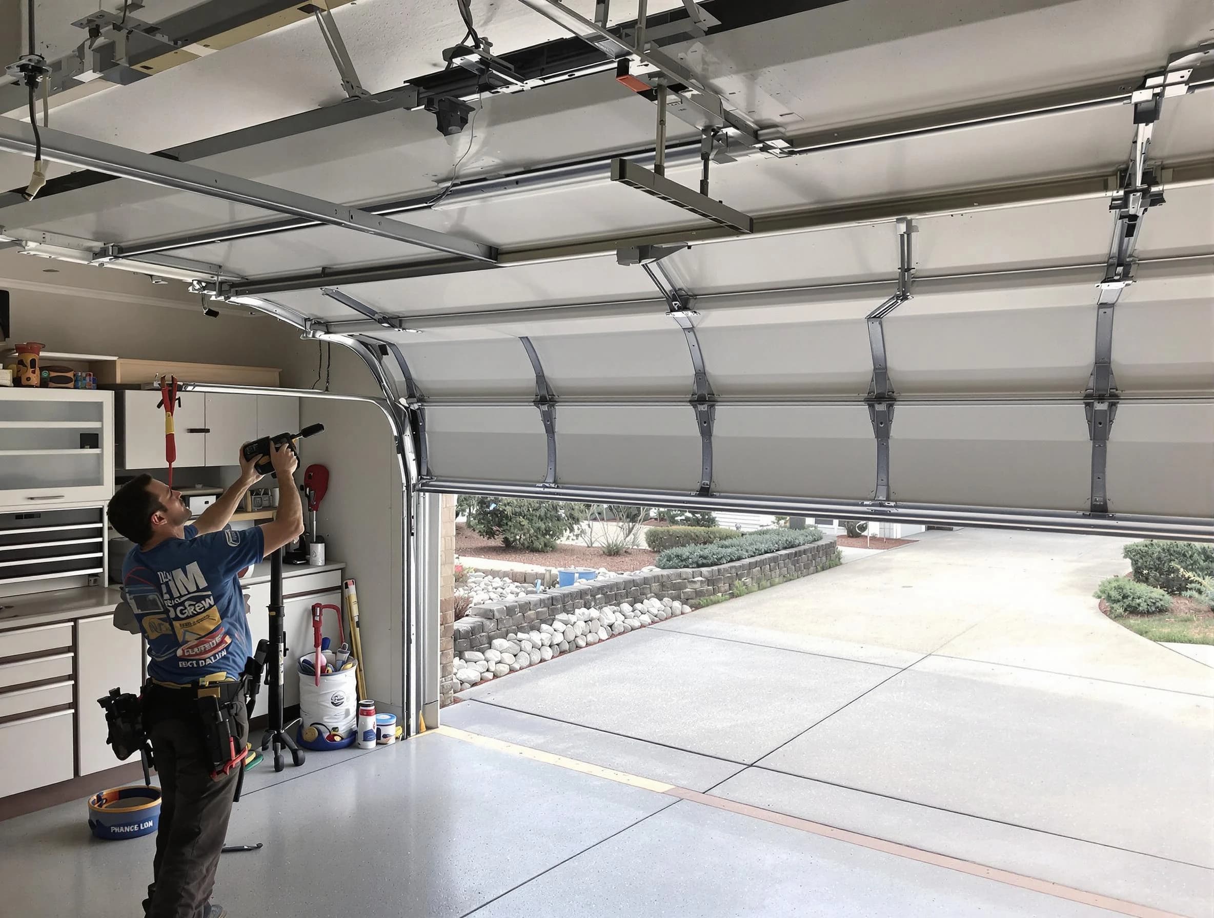 Garage door track repair service by Tuttle Garage Door Repair in Tuttle