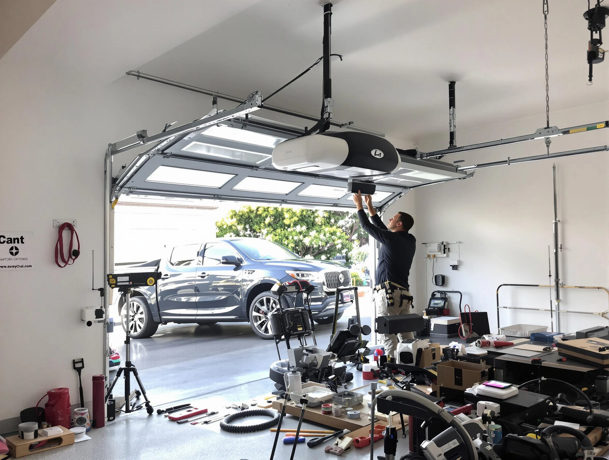 Tuttle Garage Door Repair specialist installing smart garage door opener system in Tuttle home