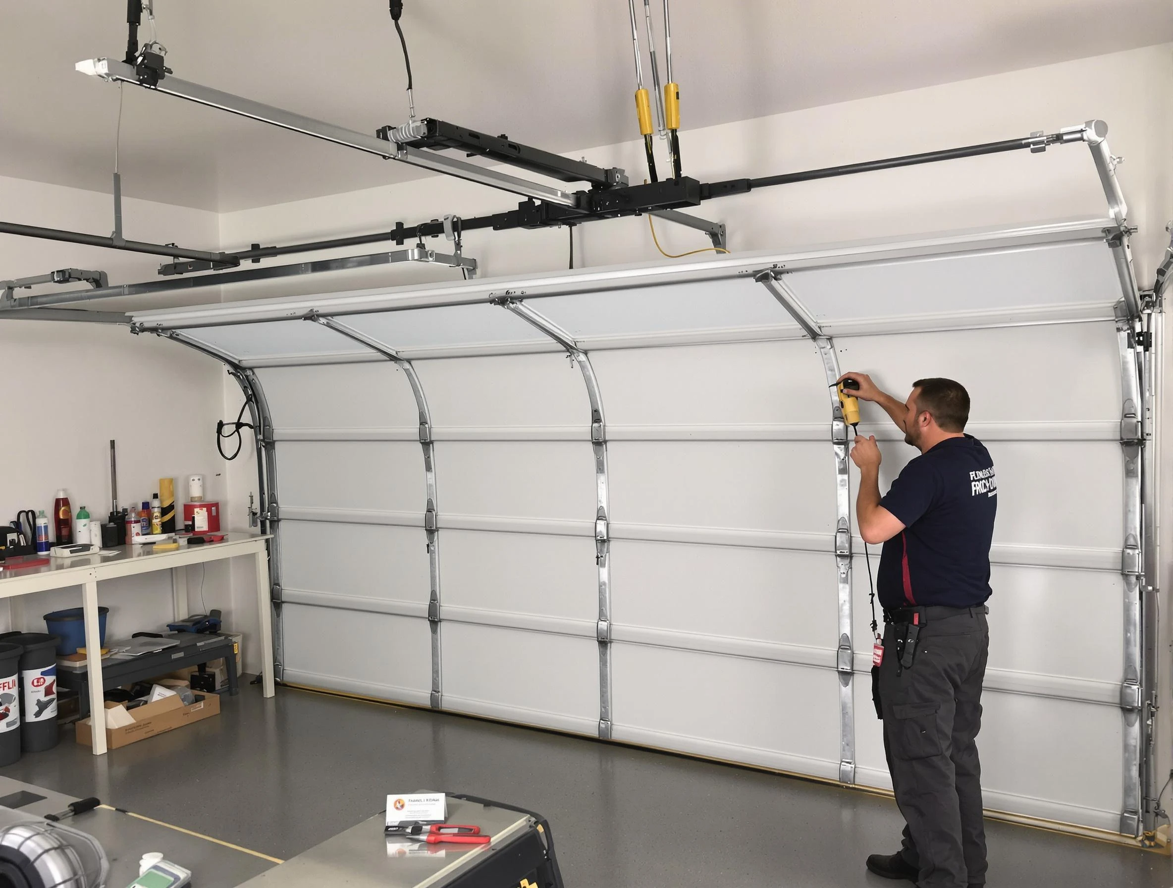 Tuttle Garage Door Repair certified technician performing overhead door system repair in Tuttle