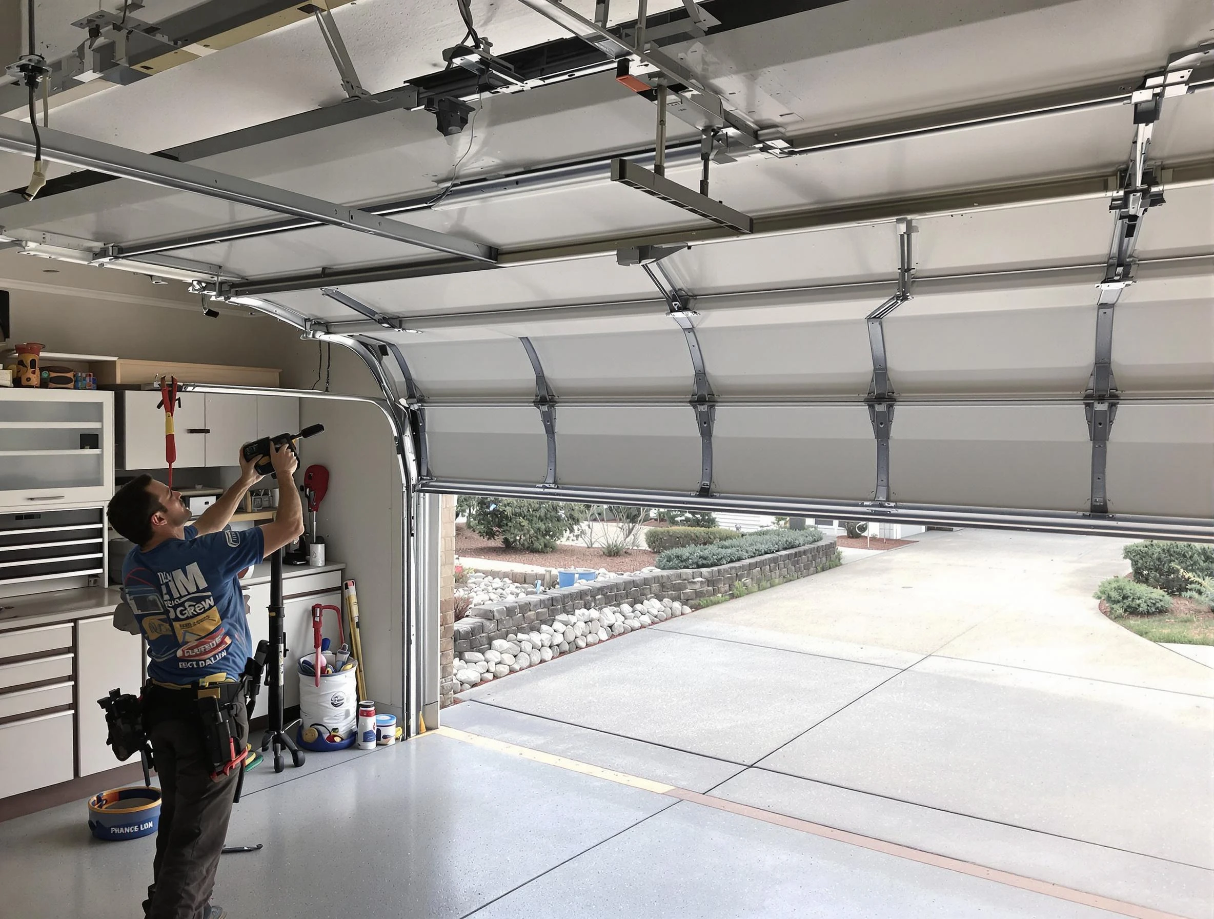 Garage door track repair service by Tuttle Garage Door Repair in Tuttle